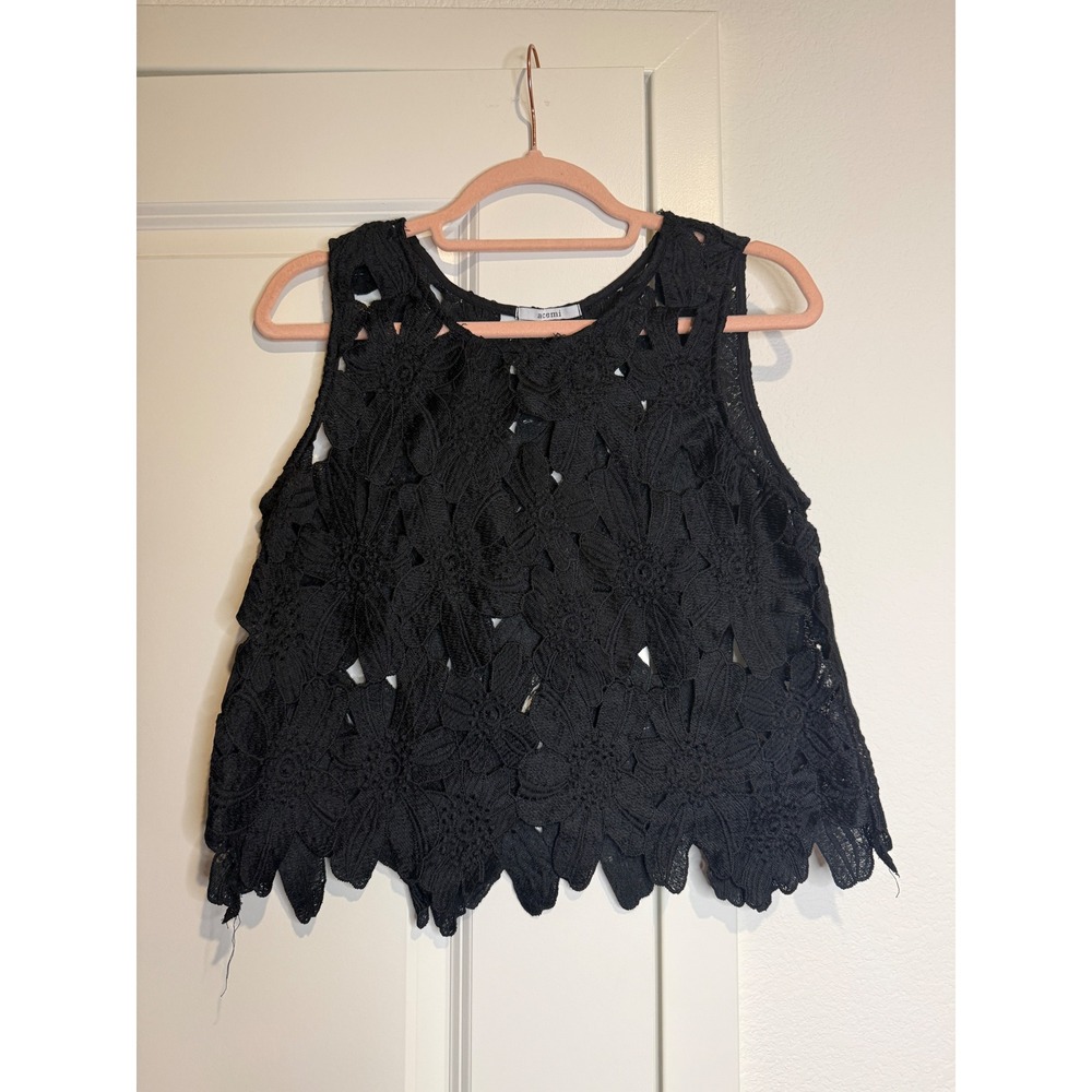 Acemi Black Floral Guipure Lace Sleeveless Crop Top Medium